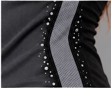 Detail of the side seam and rhinestone scatter