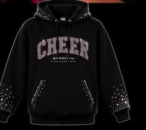 The Cheer Rhinestone Hoodie in AB rhinestones, flat front view