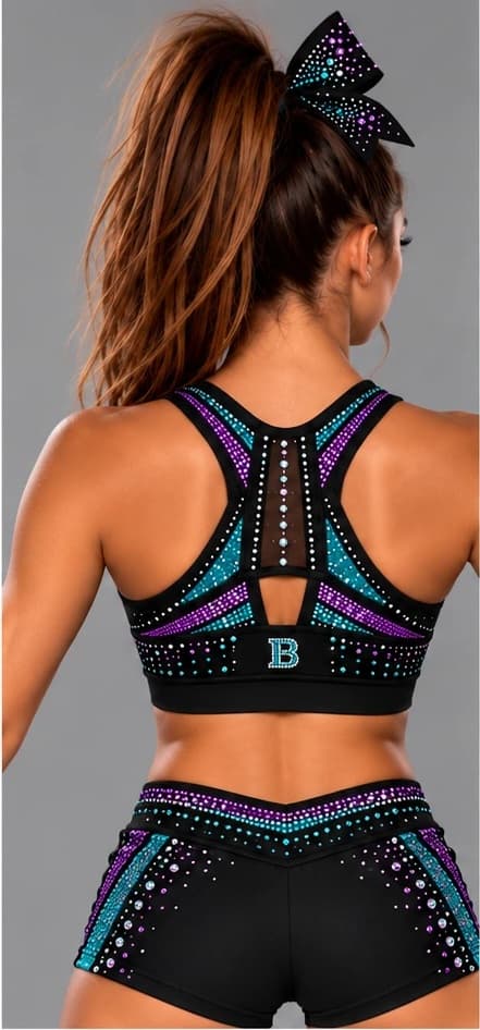 The Mesh Stripe Set, back view showing the mesh panel and B logo charm